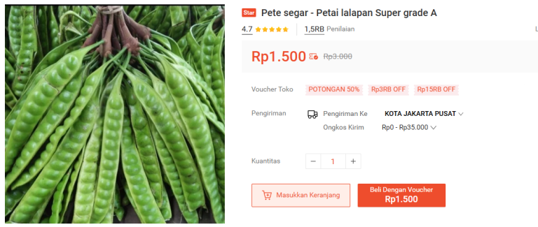 penjualan pete di shopee